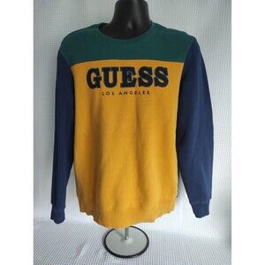 Guess Los Angeles  Crewneck Sweater Mens Tan Navy Green Vtg Small Retro. Sale!